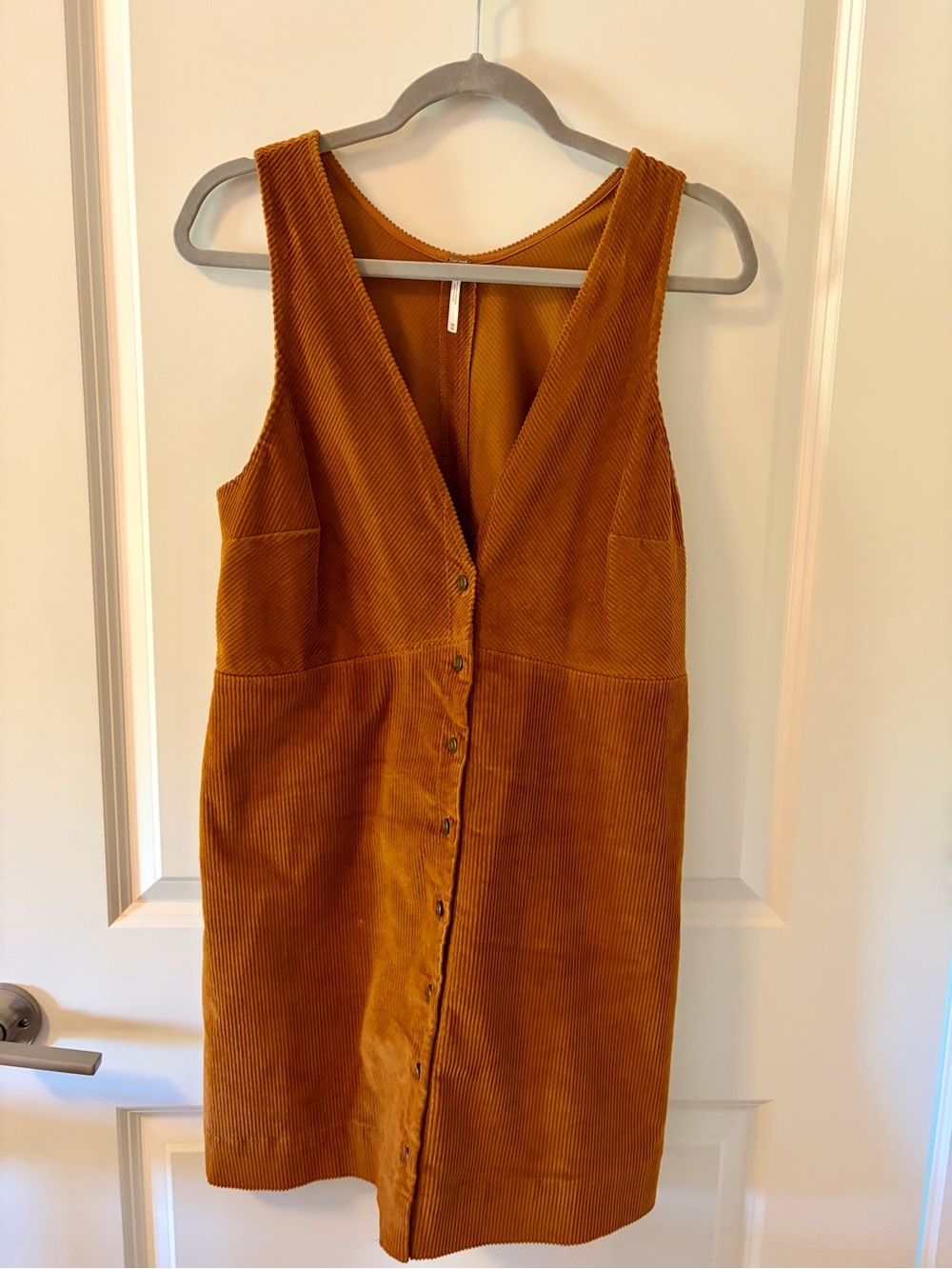 Free People Corduroy Button-Front Sleeveless Dress in Mustard